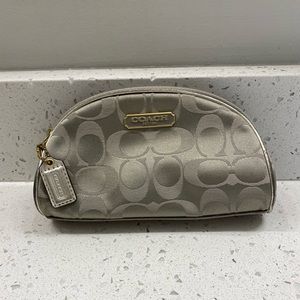 COACH Gray Signature-Jacquard-Limited Edition Estee Lauder Small Cosmetic Bag